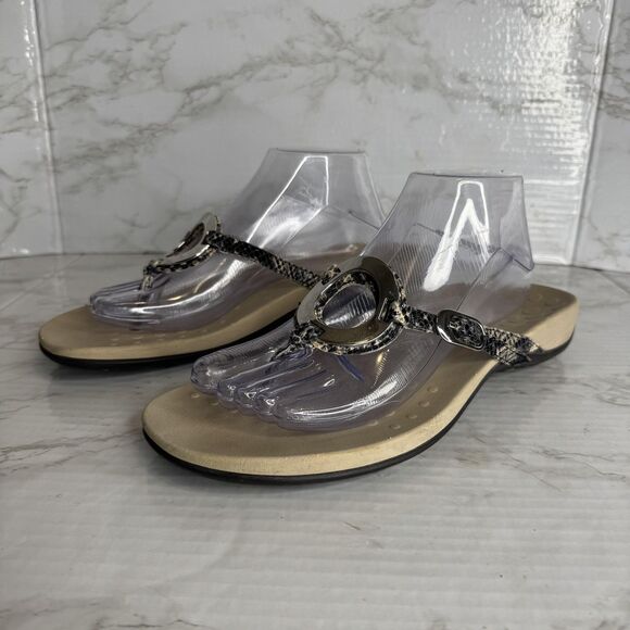 Vionic Karina Sandals Womens Size 10 Tan Snake Print Thong Arch Support Ring - Picture 1 of 12